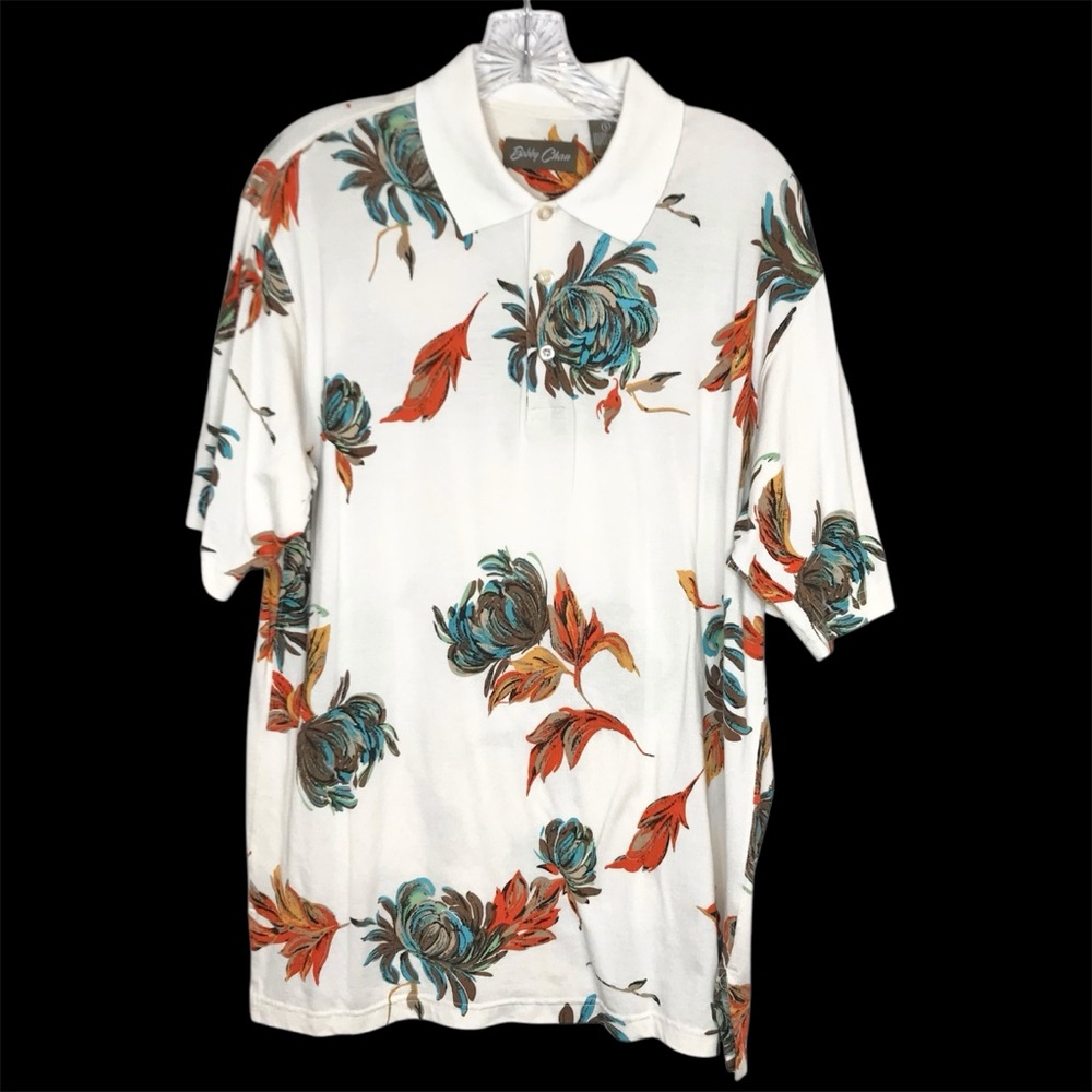 Bobby Chan Shirt S/M Floral Silk Golf Polo